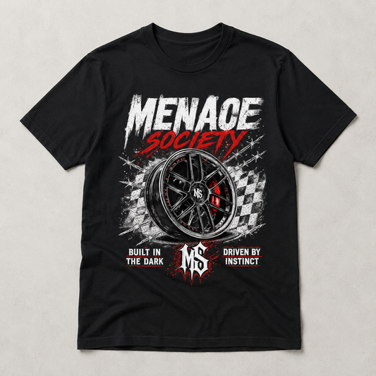Menace Society Wheel Graphic Tee | Black Street Racing Car Shirt