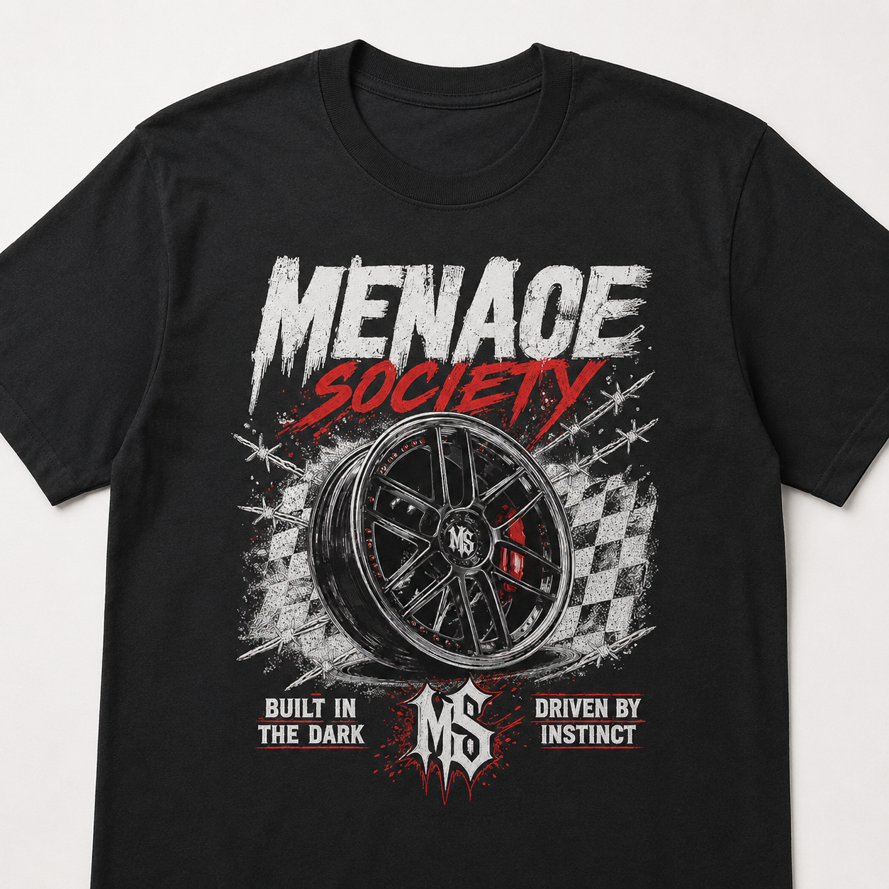 Menace Society Wheel Graphic Tee | Black Street Racing Car Shirt
