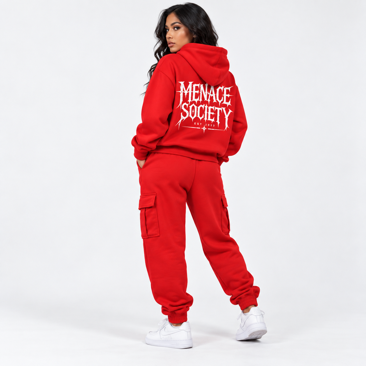 Menace Society Red Hoodie & Cargo Jogger Set