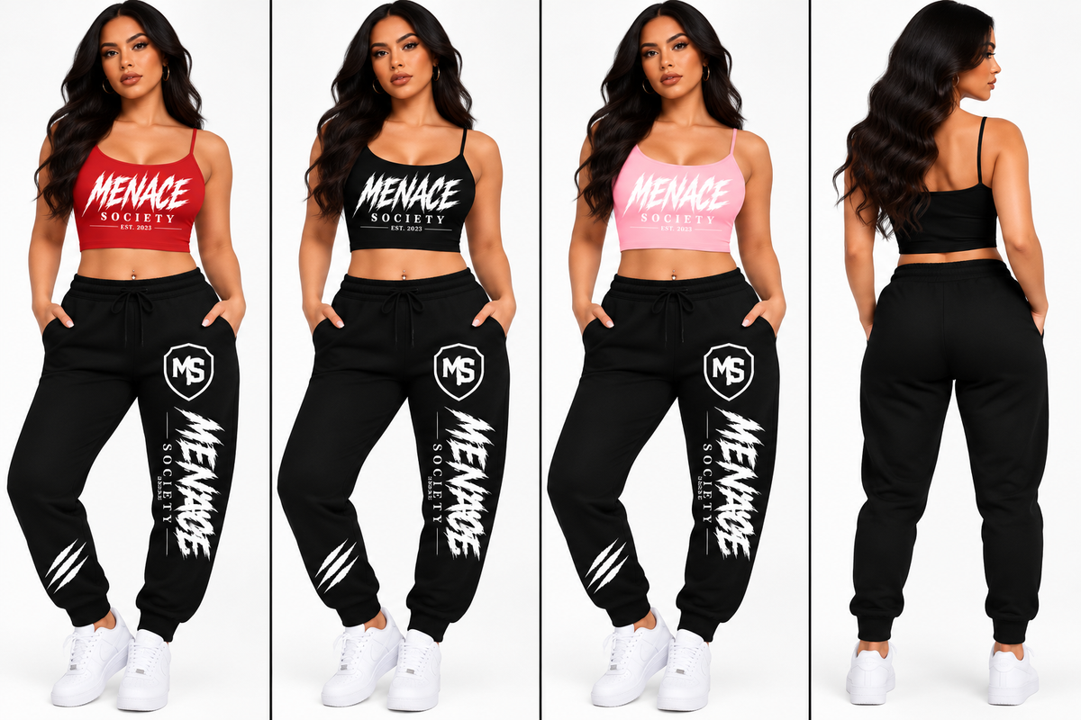 Menace Society Women's Signature Jogger Set – Black, Red & Pink