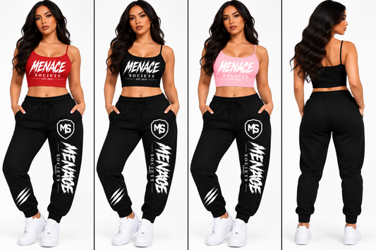 Menace Society Women's Signature Jogger Set – Black, Red & Pink
