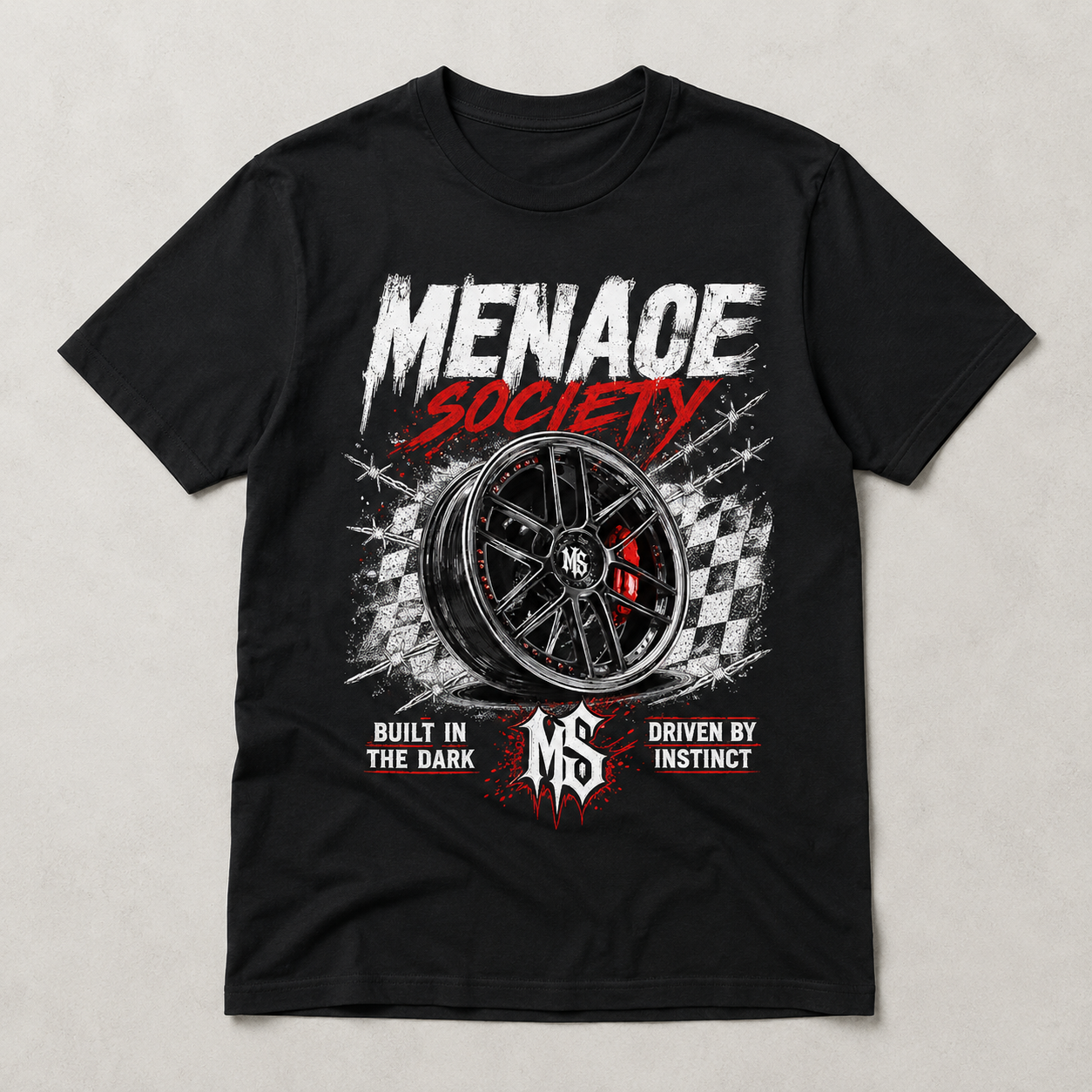 Menace Society Wheel Graphic Tee | Black Street Racing Car Shirt