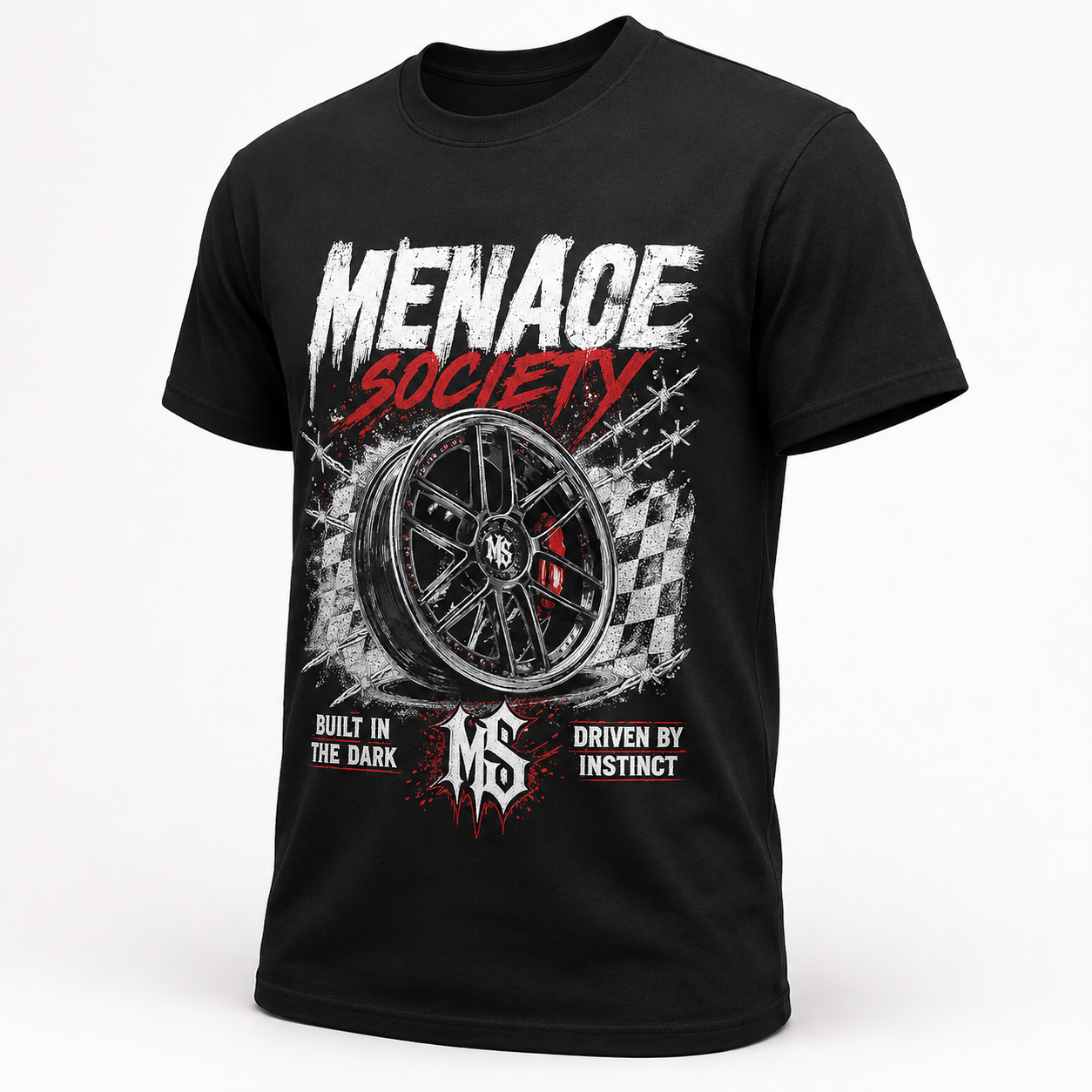 Menace Society Wheel Graphic Tee | Black Street Racing Car Shirt