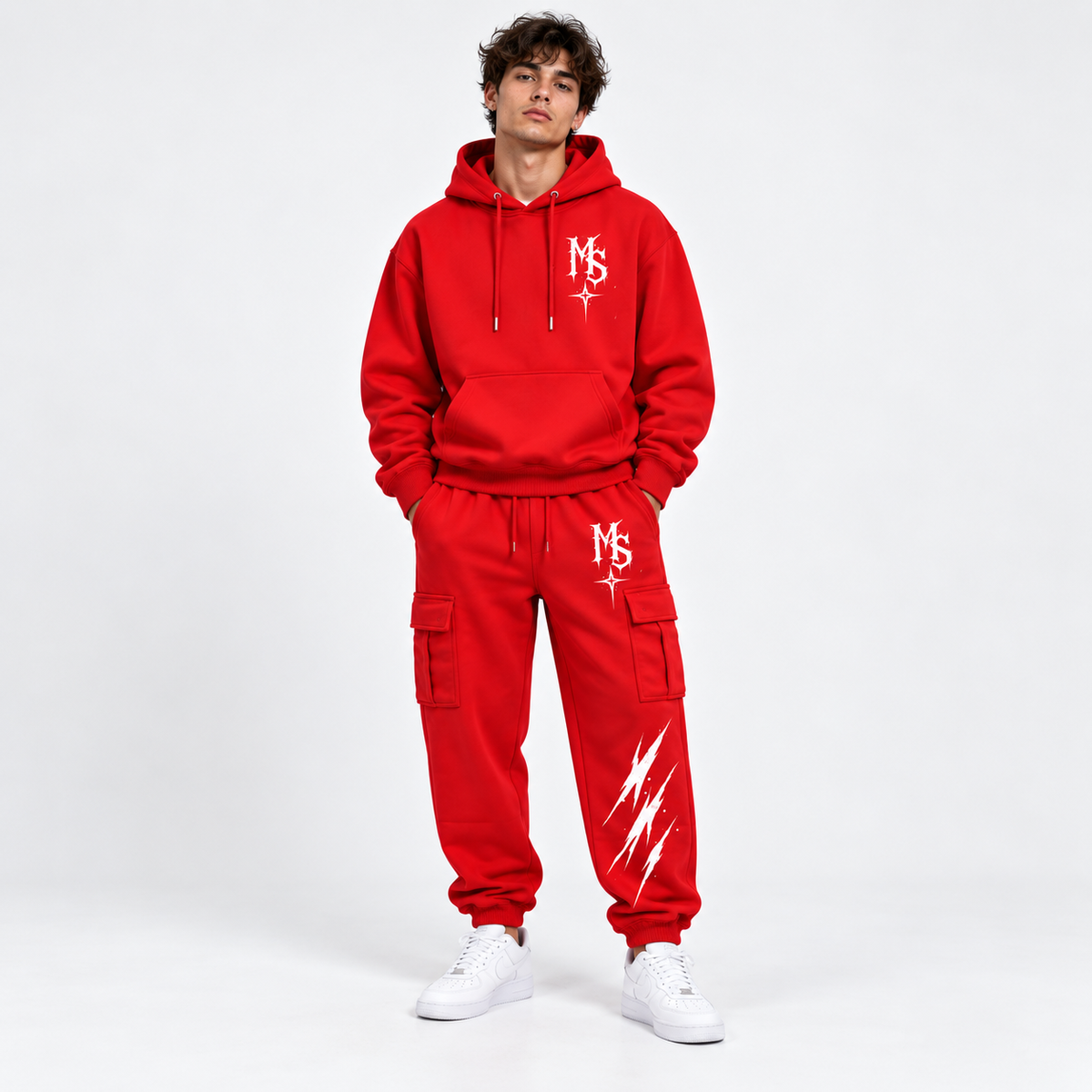Menace Society Red Hoodie & Cargo Jogger Set
