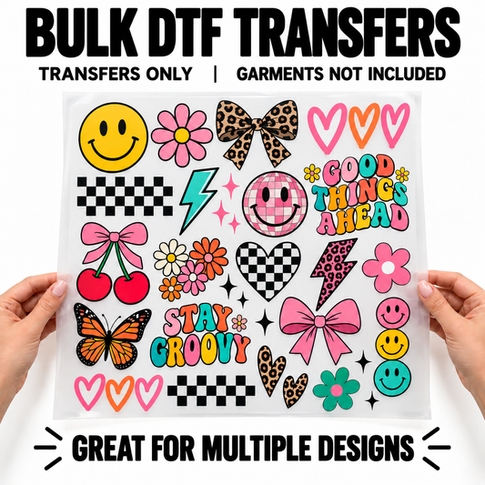 BULK DTF TRANSFERS – 10+ SHEETS